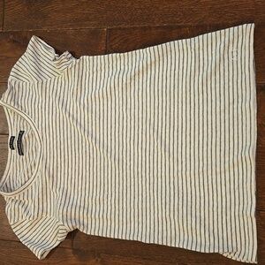 Abercrombie & Fitch Grey and White Striped Short Sleeve Cotton Top